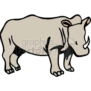 The image illustrates a stylized clipart of a rhinoceros. The rhino is depicted in profile, showcasing its distinctive horn and body shape characteristic of the species commonly found in Africa. The image depicts the animal with a simplified design suitable for usage in various graphic materials related to zoos, wildlife awareness, or educational content about African animals.