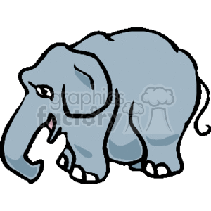 The clipart image shows a gray elephant facing the left with its trunk raised slightly. It has big eyes and bold black lines