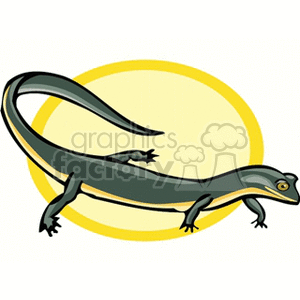 The image is a clipart of a gray lizard with a yellow background. 