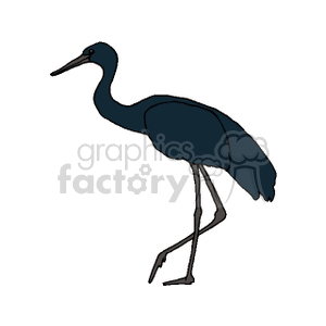 A clipart image of a blue heron standing on one leg with a simple and minimalistic design.