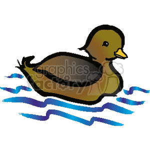 A clipart image of a duck swimming in water.