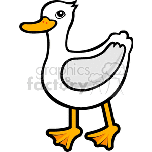 A colorful clipart image of a duck with an orange beak and feet, and white body and wings.