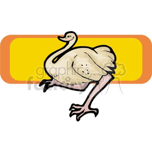 A clipart image of an ostrich with a yellow and orange rectangular background.