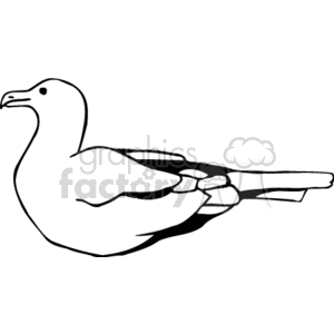 A black and white clipart image of a bird, likely a seabird or a seagull, laying down with its wings folded by its side.