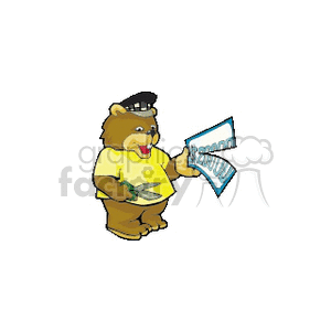 Cartoon Bear with Scissors and Paycheck