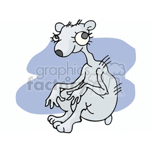 The clipart image depicts a cartoonish representation of a mouse or rodent. It has exaggerated features such as large eyes, long limbs, and prominent ears.