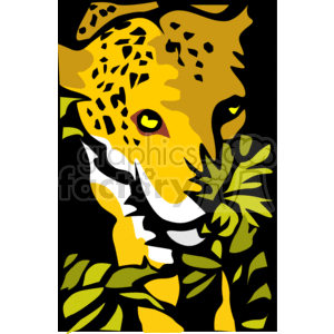 This image depicts a jaguar looking through the bush or trees. It could be stalking prey, or hiding.