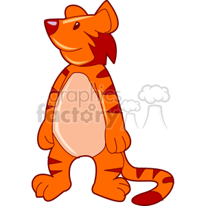 The image is a clipart of a stylized, anthropomorphic tiger character. It has a cartoonish style, with the tiger standing upright on two legs like a human. The tiger is orange with characteristic black stripes and a large, cream-colored belly patch. It has a confident, playful posture with one hand on its hip and a smiling expression.