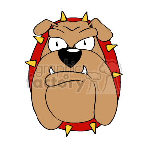 The clipart image shows a colored bulldog's head. It has a red collar on with spikes on it, making it look intimidating
