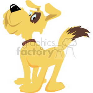 The clipart image shows a light brown dog standing on its all four legs, wearing a dark brown collar. It has a distinctive brown patch on its left eye, and brown tip of its tail
