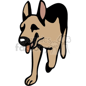   The clipart image depicts a simplified illustration of a German Shepherd dog. The dog is shown in a profile view with its tongue out, suggesting a happy or panting expression, which is common in dogs after exercise or when they