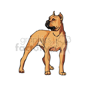 The image features a clipart representation of a tan-colored dog that resembles a pit bull standing in a side profile position.