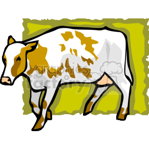 Stylized white and brown cow