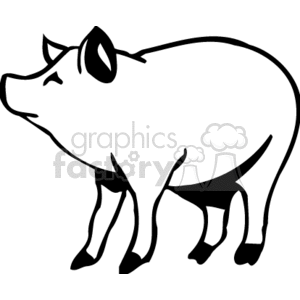 The image is a black and white clipart of a pig typically found on a farm. The pig is standing in profile view.
