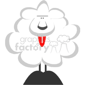 The image is a simple clipart representation of a sheep or a lamb. It features a stylized, fluffy white sheep with a happy facial expression, including a wide smile and a tongue sticking out. Its body is round and cloud-like to represent wool, and it stands on a its chunky legs