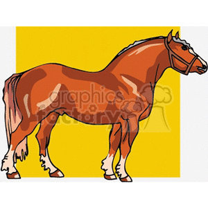 The clipart image depicts a brown horse standing with a yellow background. 