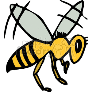Clipart image of a honey bee with detailed wings and stripes.