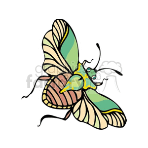 Colorful clipart image of a butterfly with green, yellow, and brown wings.