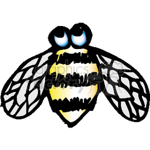 A colorful clipart image of a bee with large, detailed wings and expressive eyes.