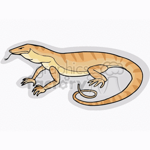The image is a clipart of a cartoonish lizard characterized by a simplified illustration style. It features a side profile of the lizard with a light underside and darker, patterned back and tail. The lizard has four legs, a long tail, and is depicted on a slight angle indicating a three-dimensional perspective.