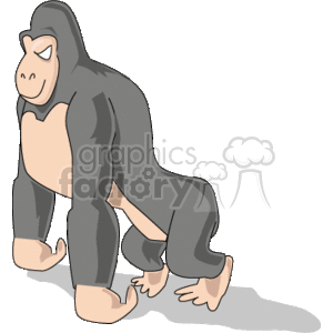 The image is a clipart of a gorilla standing on all fours. It has a simplified design typical of clipart, with minimal detailing and coloring. The gorilla is depicted with a gentle expression on its face and a light and dark gray color scheme. The image would often be used in educational materials, children's books, or as a web graphic due to its simplistic and friendly appearance.