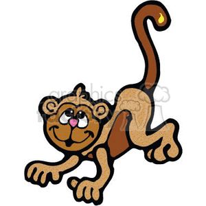The clipart image shows a cartoon monkey, with brown fur and a long tail, sitting on its haunches and looking straight ahead. Its eyes look as if it is looking up

