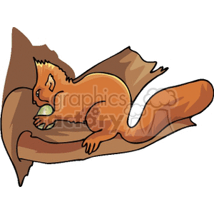 The clipart image features a cartoon of an orange squirrel with a bushy tail, perched on a tree branch, holding what seems to be a nut.