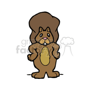 The image is a simple cartoon clipart of a brown squirrel standing upright. It has large eyes, a small nose, and its front paws are close to its chest. The squirrel's tail is large and puffy.