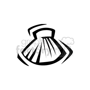 A black and white clipart image of a seashell with a simplified, stylized design.