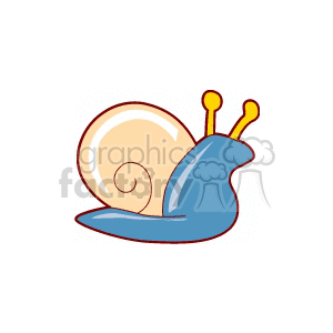 A clipart image of a snail with a beige spiral shell and a blue body with yellow antennae.