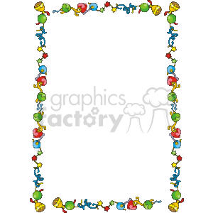 The is a Christmas-themed clipart border. This decorative border includes colorful Christmas bells, holly, ribbons, and ornaments that are evenly spaced around the edges, creating a festive frame that could be used for holiday stationery, cards, or as a decorative element for holiday-themed pages or documents. The center of the image is left blank, providing a space where text or additional graphics can be placed.