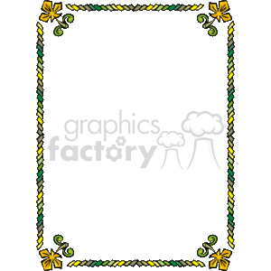 The image displays a decorative clipart border or frame. This ornamental border features a white background with a series of twisted ropes or ribbons along the edges in yellow and green colors. At the corners, there are stylized embellishments that appear to be flowers or floral motifs with yellow and green colors. This type of design is often used to adorn invitations, certificates, or pages in a document to give them an elegant and formal appearance.