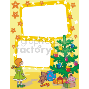 Christmas with Girl, Tree, Gifts, and Frames