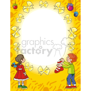 Festive Christmas Frame with Children and Ornaments