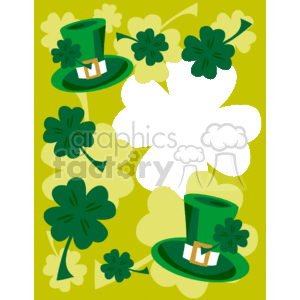 Festive St. Patrick's Day clipart image featuring two green leprechaun hats and multiple shamrocks on a green background.