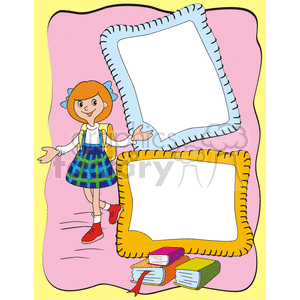 Girl with books and picture frames