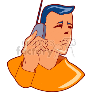 Clipart illustration of a man holding a large cell phone to his ear, wearing an orange shirt.