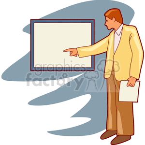 Illustration of a person pointing at a blank presentation board.