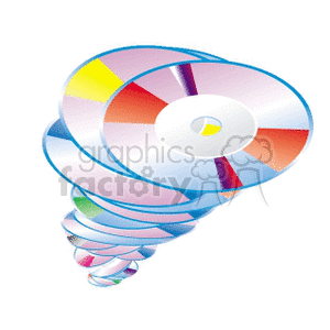 A clipart image featuring a spiral stack of colorful compact discs (CDs).