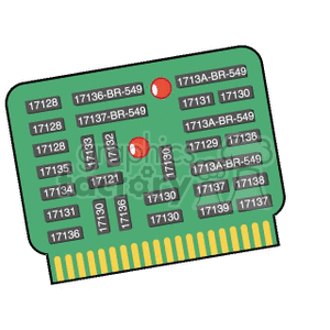 Clipart image of a computer memory chip with various labeled components.