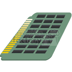 Clipart image of a computer RAM module with black memory chips and gold connectors.