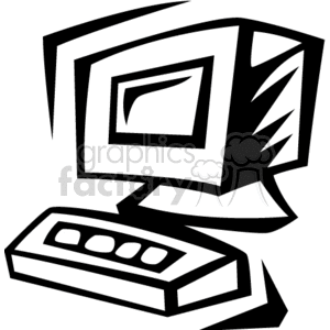 A black and white clipart image of a computer with a monitor and keyboard.