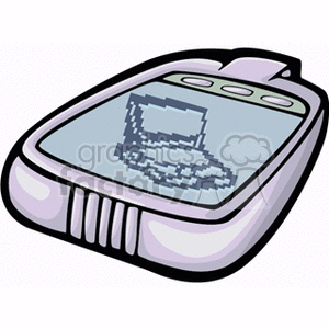 Clipart of a retro handheld device displaying a pixelated graphic, resembling an early mobile phone or PDA.