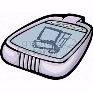 A clipart illustration of a retro handheld electronic device with a pixel art screen and buttons.