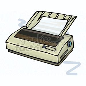 Clipart image of a vintage dot matrix printer with paper.