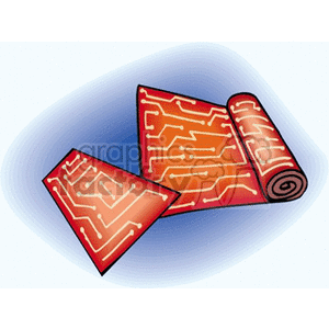 Clipart image of a rolled-up and a flat sheet resembling a circuit board pattern.