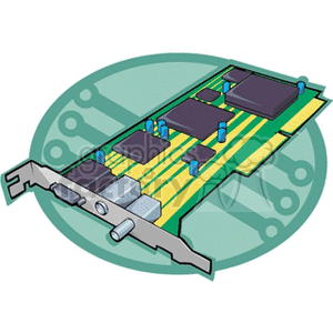 Clipart image of a computer graphics card with various components and circuit details.