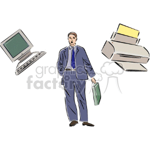 Business Person with Computer and Printer