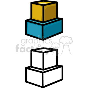 Clipart image of a stack of boxes, with the top cube in yellow and the bottom cube in blue. An outline-only version is also shown.