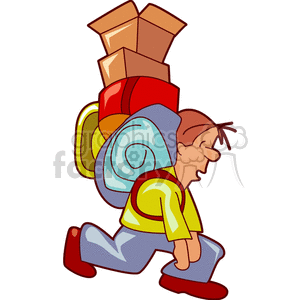 Cartoon Character Carrying Heavy Backpack